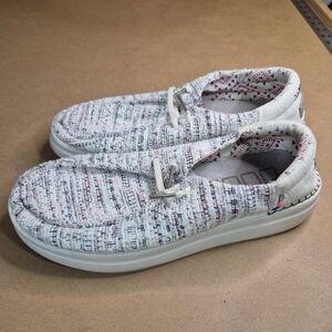 Hey Dude White and Pink Woven Flats